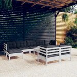 vidaXL Salon de jardin 10 Pièces avec coussins blanc bois de pin massif