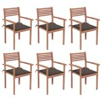 vidaXL Chaises de jardin empilables avec coussins 6 Pièces Teck solide