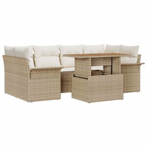 vidaXL Ensemble de canapé de jardin 7 Pièces Beige Poly rotin