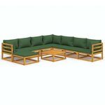 Salon de jardin meuble d'extérieur ensemble de mobilier 9 pièces avec coussins vert bois massif 02_0018171