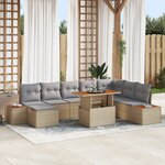 Ensemble de Canapé de Jardin vidaXL 9 pièces avec Coussins Beige en Rattan Poly