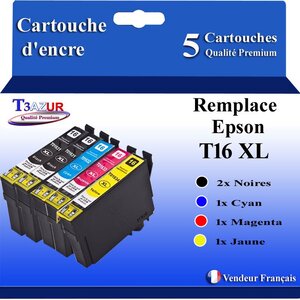 T3AZUR- 5x Cartouches Compatibles avec Epson 16XL 16 XL remplace Epson Workforce WF-2010W WF-2510WF WF-2520NF WF-2530WF WF-2540WF