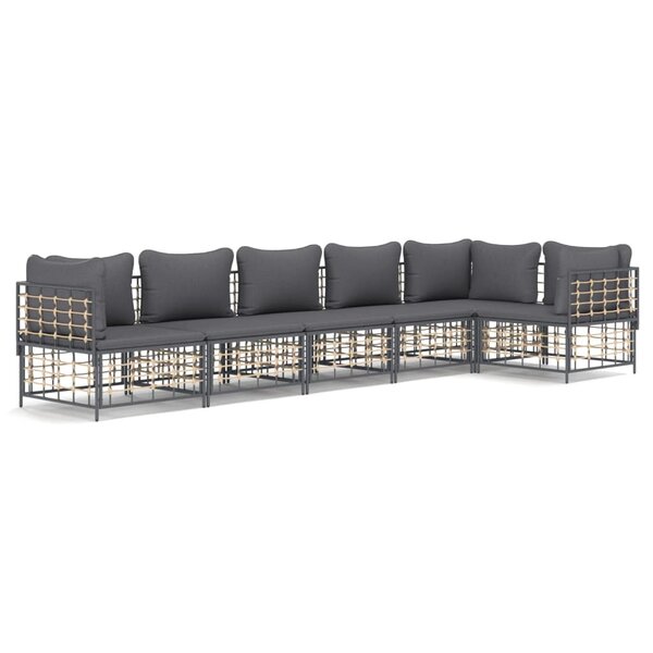 vidaXL Salon de jardin 6 Pièces avec coussins anthracite résine tressée