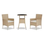 vidaXL Ensemble de bistro de jardin 3 Pièces coussins beige poly rotin