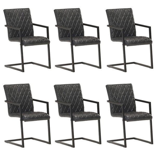vidaXL Chaises à manger cantilever lot de 6 noir cuir véritable