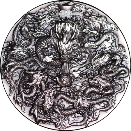 Pièce de monnaie en Argent 18888 Francs g 155.5 (5 oz) Millésime 2024 NINE DRAGONS WITH PEARL