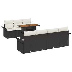 vidaXL Ensemble de 8 Canapés de Jardin avec Coussins Noir Rattan Synthétique Acacia