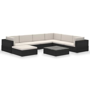 vidaXL Salon de jardin 8 Pièces avec coussins résine tressée noir