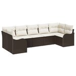 Ensemble de canapés de jardin 7 pièces avec coussins marron en poly rotin