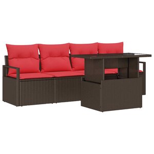vidaXL Ensemble de canapé de jardin 5 Pièces Marron et rouge polyrotin