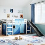 vidaXL Lit mezzanine enfants et rideaux bleu 80x200cm bois pin massif