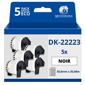 Pack de 5 Rouleaux Étiquettes compatible BROTHER DK-22223 - Largeur 50 mm x 30 48 m
