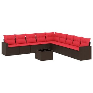 vidaXL Salon de jardin 10 Pièces avec coussins marron résine tressée
