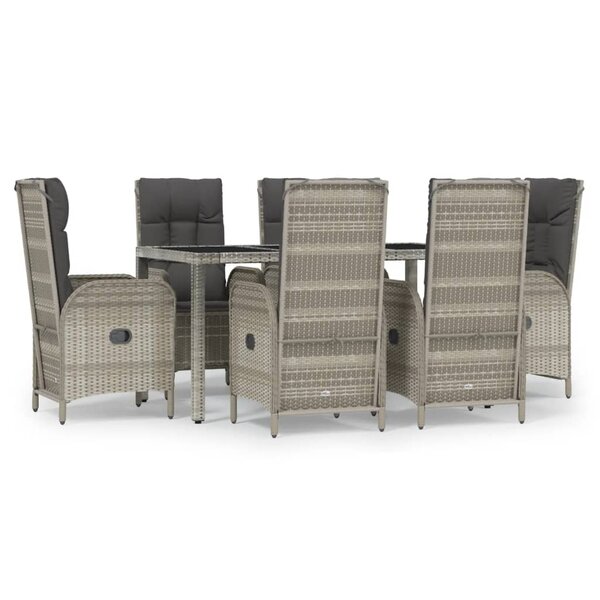 vidaXL Ensemble à manger jardin et coussins 7 Pièces gris rotin