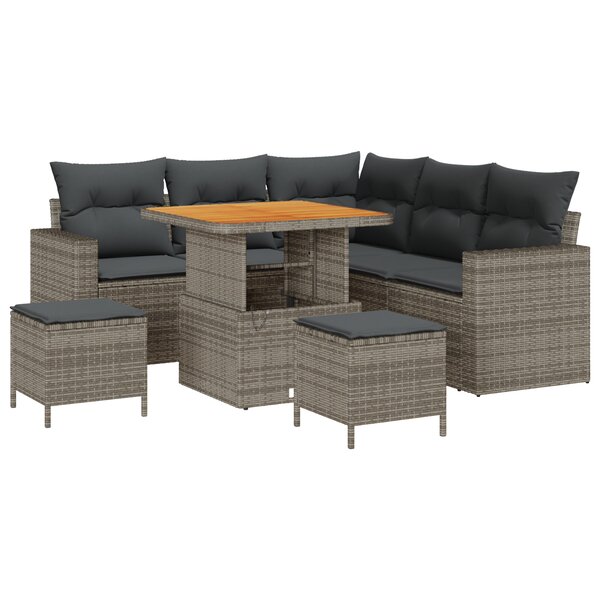 Ensemble de canapé de jardin de 8 pièces avec coussins gris en poly rotin acacia