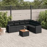 vidaXL Salon de jardin 7 Pièces avec coussins noir résine tressée