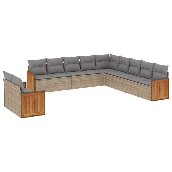 vidaXL Salon de jardin 11 Pièces avec coussins beige résine tressée