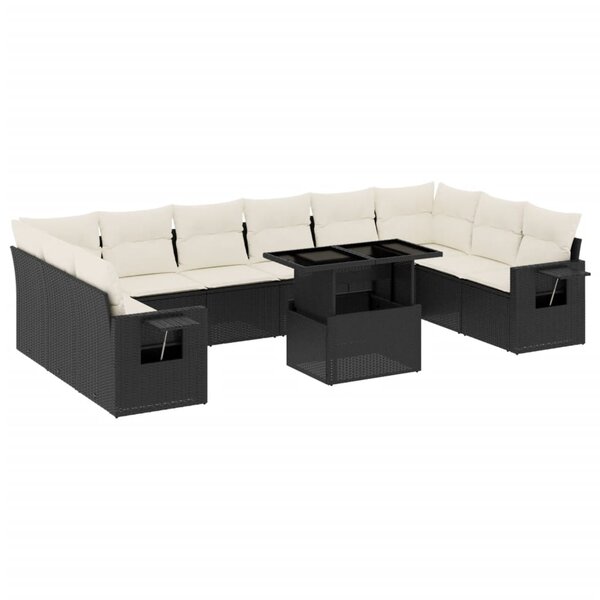 vidaXL Salon de jardin 11 Pièces avec coussins noir résine tressée