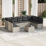 vidaXL Salon de jardin avec coussins 10 Pièces gris clair résine tressée