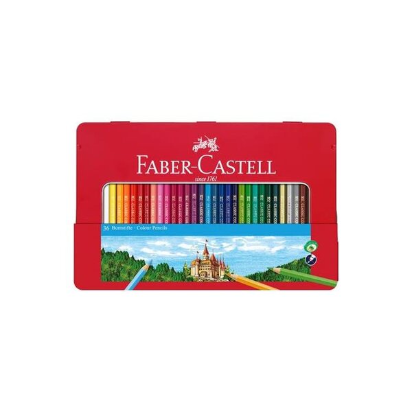 Boîte métal x36 crayons de couleur hexagonaux castle x 4 faber-castell