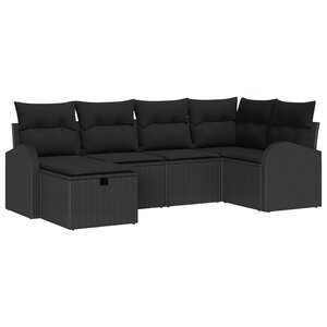 vidaXL Ensemble de canapé de jardin 6 pièces avec coussins noir poly rattan