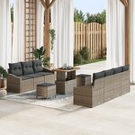 Ensemble de canapés de jardin de 10 pièces avec coussins gris poly rattan acacia