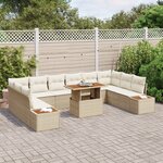 vidaXL Ensemble de Dîner de Jardin 11 Pièces avec Coussins Beige Poly Rotin Acacia