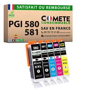 580XL 581XL - 5 cartouches compatibles pour Canon 580 XL 581 XL - COMETE