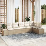 vidaXL Ensemble de Canapé de Jardin 6 Pièces avec Coussins Beige Poly Rattan