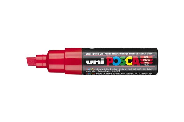 Marqueur pointe large biseautée POSCA PC8K 8mm Rouge x 6 POSCA