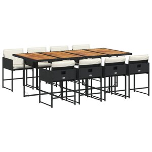 vidaXL Ensemble à manger de jardin 9Pièces coussins noir résine tressée