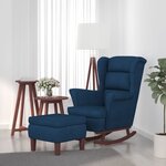 vidaXL Chaise à bascule avec pieds en bois et tabouret Bleu Velours