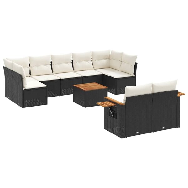 vidaXL Salon de jardin 10 Pièces avec coussins noir résine tressée