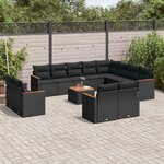 vidaXL Salon de jardin avec coussins 13 Pièces noir résine tressée