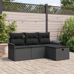 vidaXL Ensemble de canapé de jardin 4 pièces avec coussins noir en poly rotin