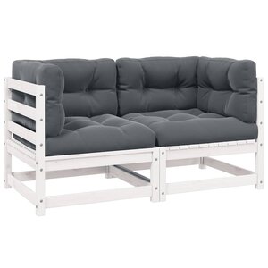 vidaXL Canapé 2 places de jardin et coussins Blanc Bois de pin massif