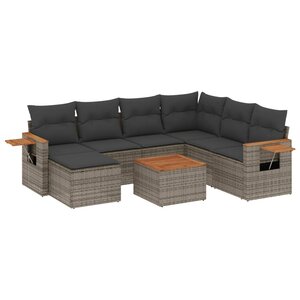 vidaXL Salon de jardin 8 Pièces avec coussins gris résine tressée