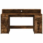 Bureau table poste de travail meuble d'ordinateur informatique étude et lumières LED chêne fumé 160 x 55 x 91cm bois d'ingénierie brun 02_0023786