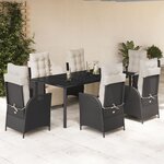 vidaXL Ensemble à manger de jardin coussins 7Pièces Noir Résine tressée