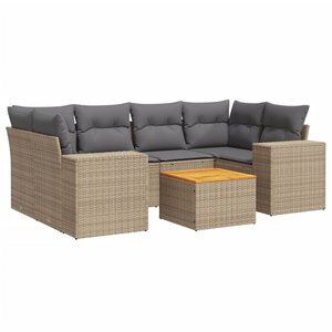 vidaXL Salon de jardin avec coussins 7 Pièces beige résine tressée