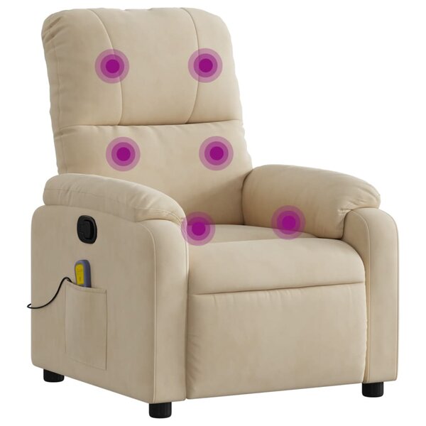 vidaXL Fauteuil inclinable de massage crème tissu microfibre