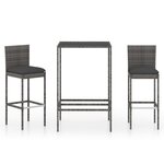 vidaXL Ensemble de bar de jardin 3 Pièces et coussins Résine tressée Gris