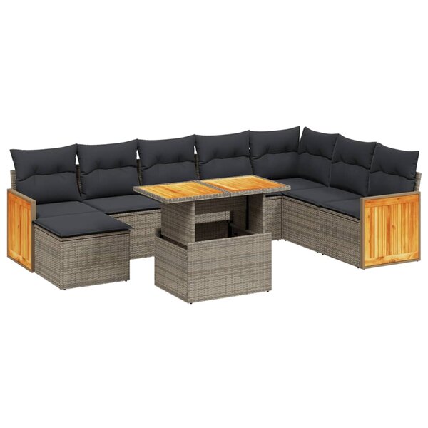vidaXL Salon de jardin 9 Pièces avec coussins gris résine tressée
