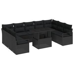 vidaXL Ensemble de canapé de jardin 10 Pièces Noir Poly rotin