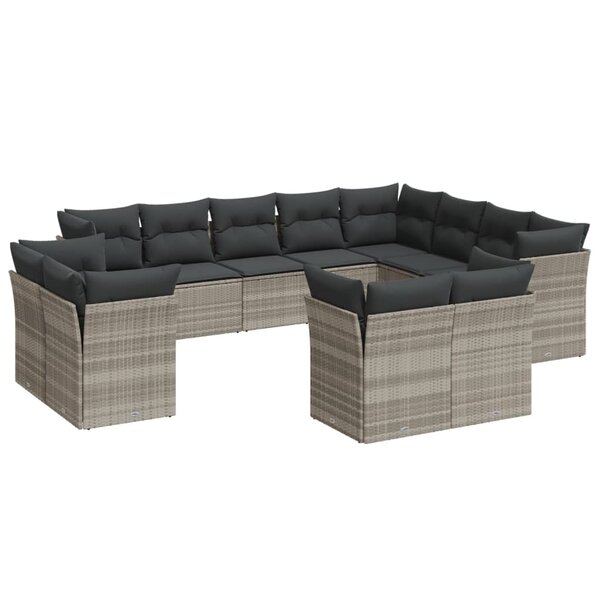 vidaXL Salon de jardin avec coussins 12 Pièces gris clair résine tressée