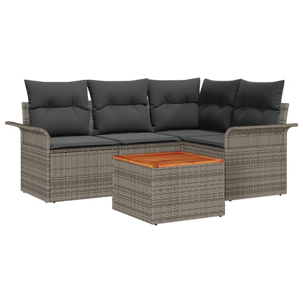 vidaXL Set de canapé de jardin en 5 pièces avec coussins gris poly rattan acacia