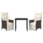 vidaXL Ensemble de salle à manger de jardin 3 pièces avec coussins Marron Poly Rattan