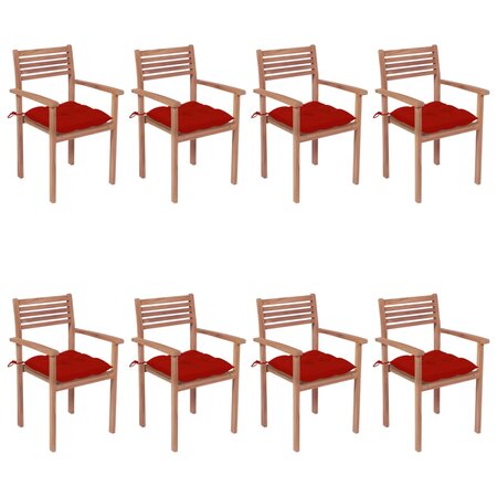 vidaXL Chaises de jardin empilables avec coussins lot de 8 Teck solide