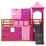 vidaXL Lit superposé avec toboggan et rideaux rose 90x200 cm