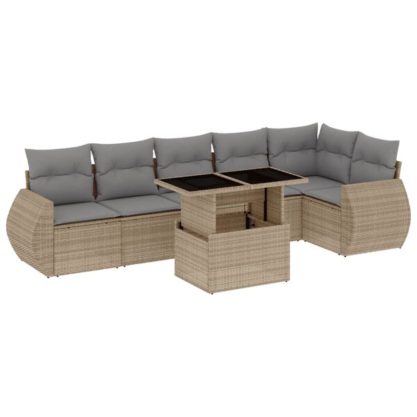 vidaXL Salon de jardin avec coussins 7 Pièces beige résine tressée